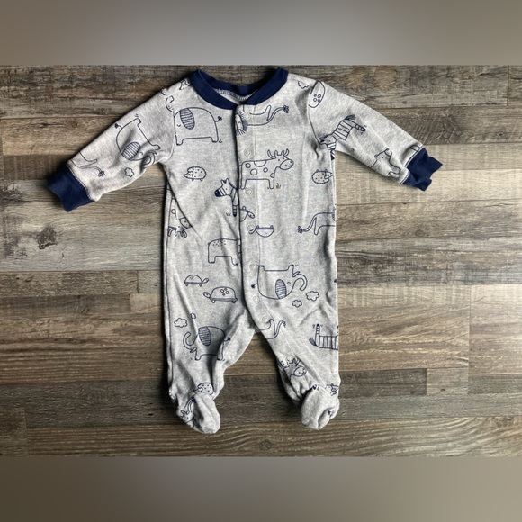 Carters 3 Months 100% Cotton Gray Safari Footie Sleeper - Picture 2 of 7
